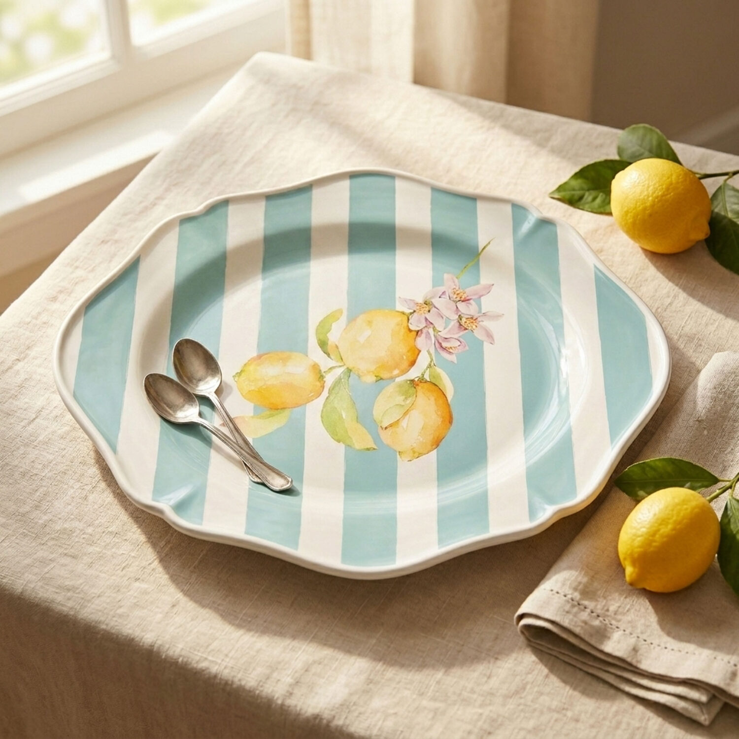 Vassoio da portata Citrus righe azzurre