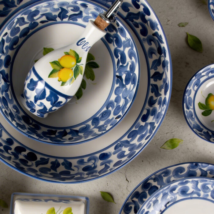 set macedonia in ceramica dipinta a mano, rose Set Obstschale aus handbemalter Keramik, Rosen hand-painted ceramic fruit bowl set, roses
