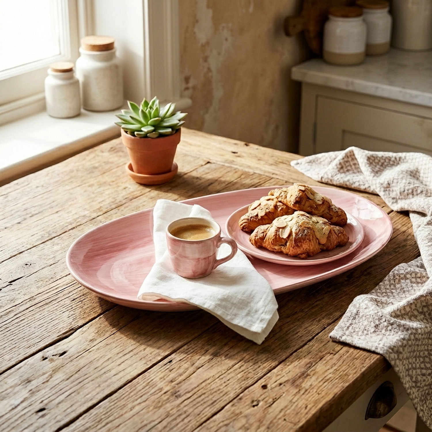 Piatto da portata in ceramica decorata rosa